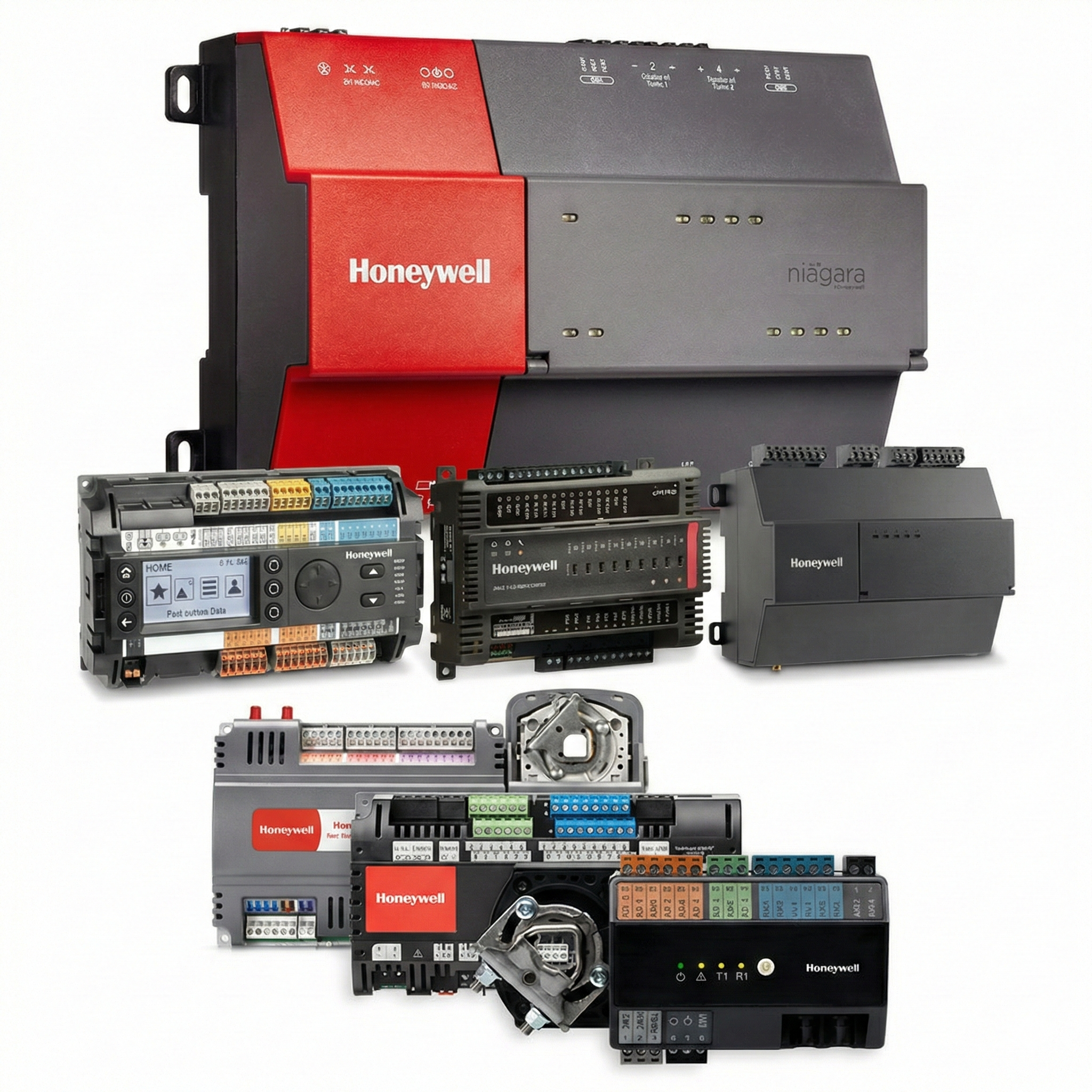 Collection of Honeywell Niagara controllers: JACE 8000, CIPer, and Spyder modules