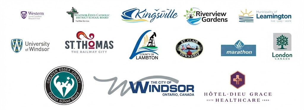 Customer logos including Western University, City of Windsor, and School Boards